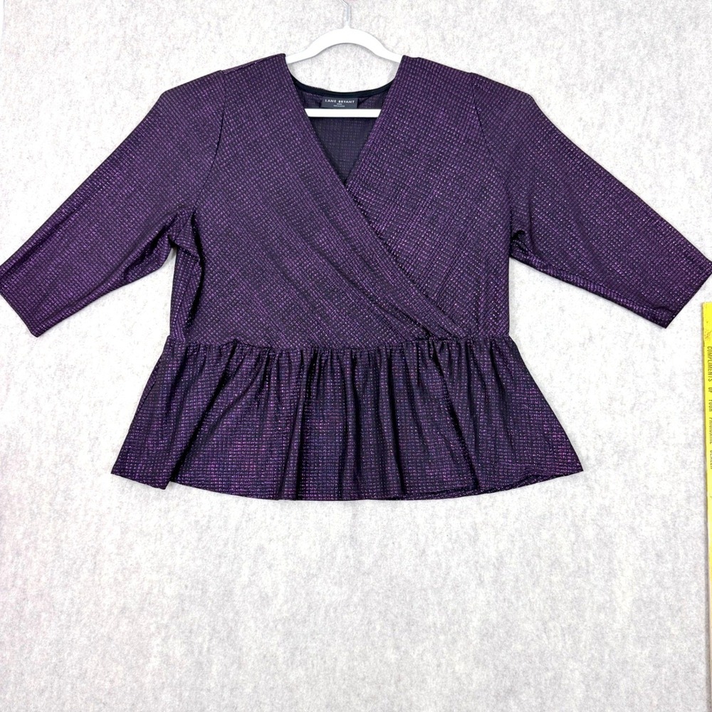 Lane Bryant 22/24 Purple Metallic Sparkle Peplum Wrap Top Plus Size Party Blouse